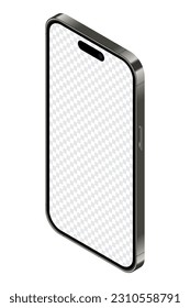 Realistic smartphone mockup. Isometric smartphone set. 3d mobile phones with blank screen. Vector illustration