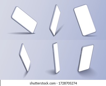 Realistic smartphone mockup. Mobile phone display, device screen frame and black smartphones template illustration set. angles of view 3d isolated template. Vector illustration