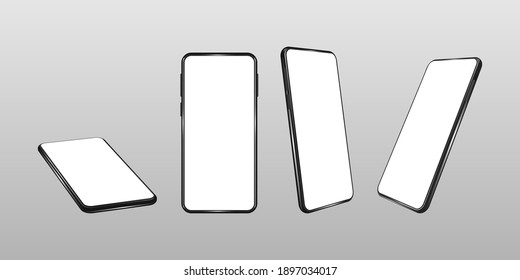 
Realistic smartphone mockup. Mobile phone frame with blank display, isolated templates, phone from different angles. Vector mobile device concept.Vector illustration isolated on gray background