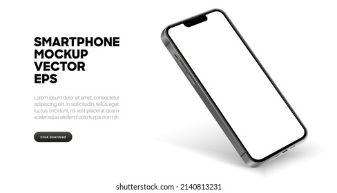 Realistic smartphone mockup. Mobile phone vector with isolated on white background. Device front view. 3D mobile phone with shadow. Realistic, high quality smart phone mockup for ui ux presentation.