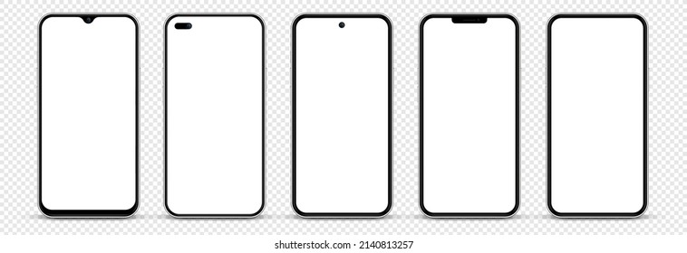 Broma de smartphones realista. Vector de teléfono móvil aislado en fondo blanco. Vista frontal del dispositivo. Teléfono móvil 3D con sombra. Simulador de teléfono inteligente realista y de alta calidad para su presentación.