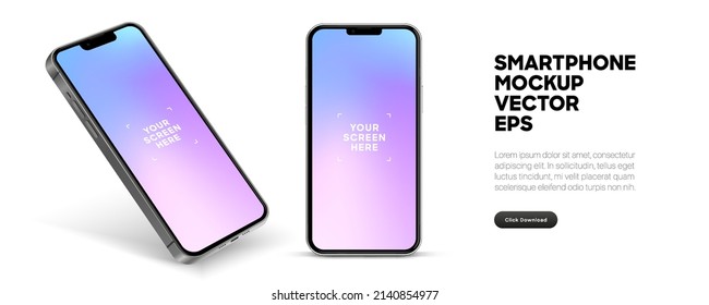 Realistic smartphone mockup. Mobile phone vector with isolated on white background. Device front view. 3D mobile phone with shadow. Realistic, high quality smart phone mockup for ui ux presentation. - Shutterstock ID 2140854977