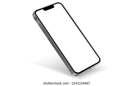 Realistic smartphone mockup. Mobile phone vector with isolated on white background. Device front view. 3D mobile phone with shadow. Realistic, high quality smart phone mockup for ui ux presentation.