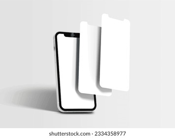 Realistic smartphone mockup. Mobile phone display, device screen frame and white smart phone vector 3D template illustration. Communication modern gadget model presentation.