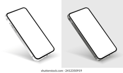 Realistic smartphone mockup. Mobile phone vector with isolated on white background. Device front view. 3D mobile phone with shadow. Realistic, high quality smart phone mockup for ui ux presentation.