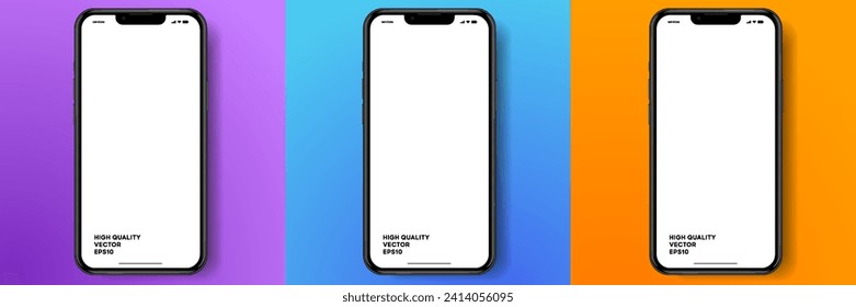 Realistic smartphone mockup. Mobile phone vector with isolated on white background. Device front view. 3D mobile phone with shadow. Realistic, high quality smart phone mockup for ui ux presentation.