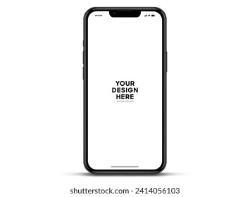 Realistic smartphone mockup. Mobile phone vector with isolated on white background. Device front view. 3D mobile phone with shadow. Realistic, high quality smart phone mockup for ui ux presentation.