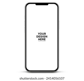 Realistic smartphone mockup. Mobile phone vector with isolated on white background. Device front view. 3D mobile phone with shadow. Realistic, high quality smart phone mockup for ui ux presentation.