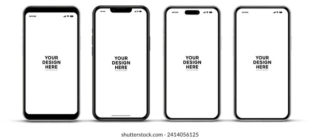 Realistic smartphone mockup. Mobile phone vector with isolated on white background. Device front view. 3D mobile phone with shadow. Realistic, high quality smart phone mockup for ui ux presentation.