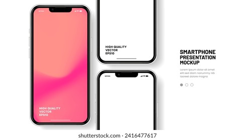 Realistic smartphone mockup. Mobile phone vector with isolated on white background. Device front view. 3D mobile phone with shadow. Realistic, high quality smart phone mockup for ui ux presentation.