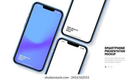 Realistic smartphone mockup. Mobile phone vector with isolated on white background. Device front view. 3D mobile phone with shadow. Realistic, high quality smart phone mockup for ui ux presentation.