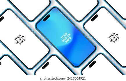 Realistic smartphone mockup. Mobile phone vector with isolated on white background. Device front view. 3D mobile phone with shadow. Realistic, high quality smart phone mockup for ui ux presentation.