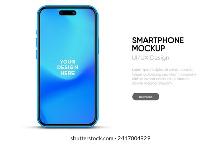 Realistic smartphone mockup. Mobile phone vector with isolated on white background. Device front view. 3D mobile phone with shadow. Realistic, high quality smart phone mockup for ui ux presentation.