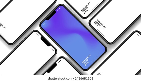 Realistic smartphone mockup. Mobile phone vector with isolated on white background. Device front view. 3D mobile phone with shadow. Realistic, high quality smart phone mockup for ui ux presentation.