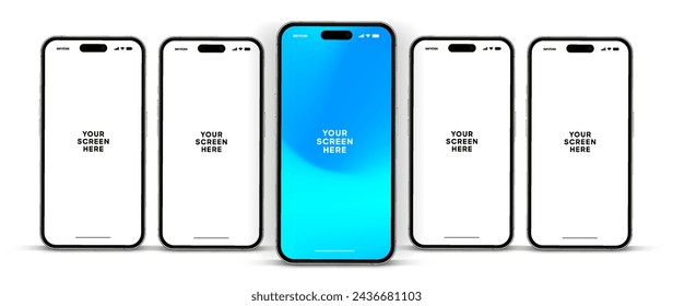 Realistic smartphone mockup. Mobile phone vector with isolated on white background. Device front view. 3D mobile phone with shadow. Realistic, high quality smart phone mockup for ui ux presentation.