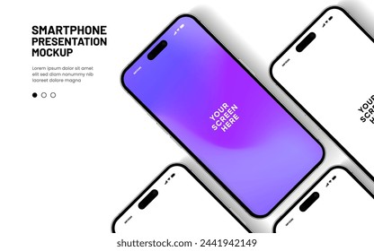 Realistische Smartphone-Attrappe. Handyvektor mit isoliertem auf weißem Hintergrund. Gerätevorderansicht. 3D-Handy mit Schatten. Realistisches, hochwertiges Smartphone-Mockup für UI UX-Präsentation.