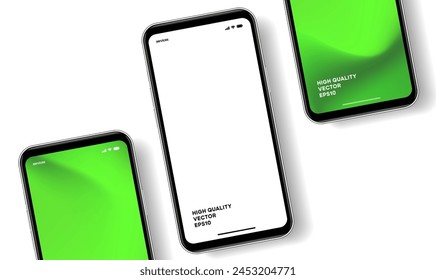Realistic smartphone mockup. Mobile phone vector with isolated on white background. Device front view. 3D mobile phone with shadow. Realistic, high quality smart phone mockup for ui ux presentation.