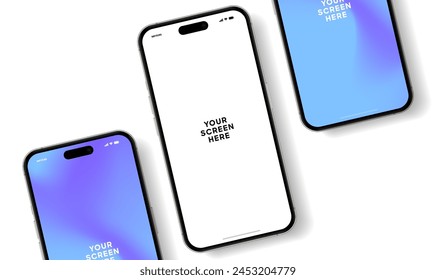 Realistic smartphone mockup. Mobile phone vector with isolated on white background. Device front view. 3D mobile phone with shadow. Realistic, high quality smart phone mockup for ui ux presentation.