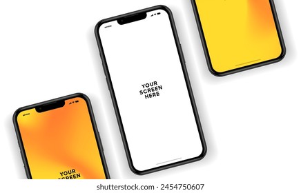 Realistic smartphone mockup. Mobile phone vector with isolated on white background. Device front view. 3D mobile phone with shadow. Realistic, high quality smart phone mockup for ui ux presentation.