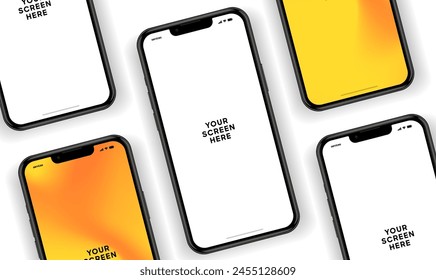 Realistic smartphone mockup. Mobile phone vector with isolated on white background. Device front view. 3D mobile phone with shadow. Realistic, high quality smart phone mockup for ui ux presentation.