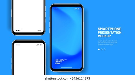 Realistic smartphone mockup. Mobile phone vector with isolated on white background. Device front view. 3D mobile phone with shadow. Realistic, high quality smart phone mockup for ui ux presentation.