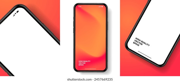 Realistic smartphone mockup. Mobile phone vector with isolated on white background. Device front view. 3D mobile phone with shadow. Realistic, high quality smart phone mockup for ui ux presentation.