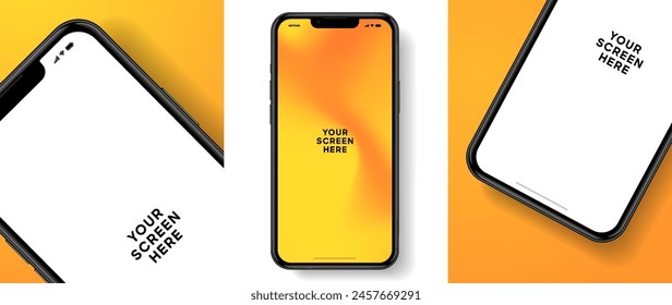 Realistic smartphone mockup. Mobile phone vector with isolated on white background. Device front view. 3D mobile phone with shadow. Realistic, high quality smart phone mockup for ui ux presentation.