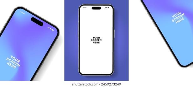 Realistic smartphone mockup. Mobile phone vector with isolated on white background. Device front view. 3D mobile phone with shadow. Realistic, high quality smart phone mockup for ui ux presentation.