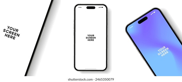 Realistic smartphone mockup. Mobile phone vector with isolated on white background. Device front view. 3D mobile phone with shadow. Realistic, high quality smart phone mockup for ui ux presentation.