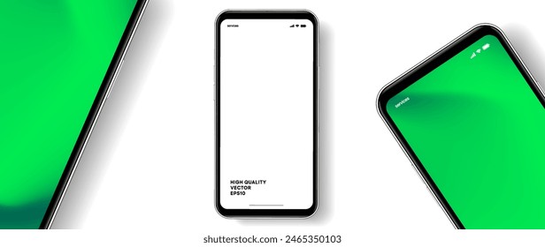 Realistic smartphone mockup. Mobile phone vector with isolated on white background. Device front view. 3D mobile phone with shadow. Realistic, high quality smart phone mockup for ui ux presentation.