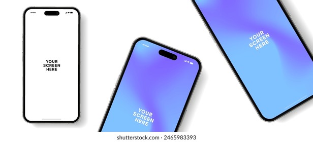 Realistic smartphone mockup. Mobile phone vector with isolated on white background. Device front view. 3D mobile phone with shadow. Realistic, high quality smart phone mockup for ui ux presentation.