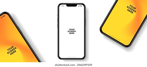 Realistic smartphone mockup. Mobile phone vector with isolated on white background. Device front view. 3D mobile phone with shadow. Realistic, high quality smart phone mockup for ui ux presentation.