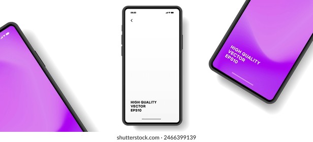 Realistic smartphone mockup. Mobile phone vector with isolated on white background. Device front view. 3D mobile phone with shadow. Realistic, high quality smart phone mockup for ui ux presentation.