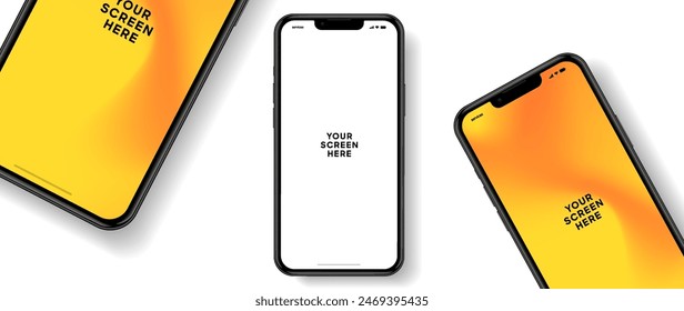 Realistic smartphone mockup. Mobile phone vector with isolated on white background. Device front view. 3D mobile phone with shadow. Realistic, high quality smart phone mockup for ui ux presentation.