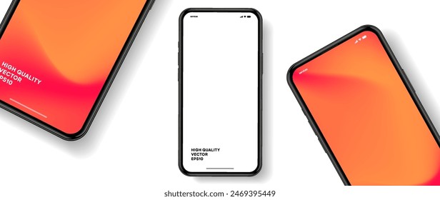 Realistic smartphone mockup. Mobile phone vector with isolated on white background. Device front view. 3D mobile phone with shadow. Realistic, high quality smart phone mockup for ui ux presentation.