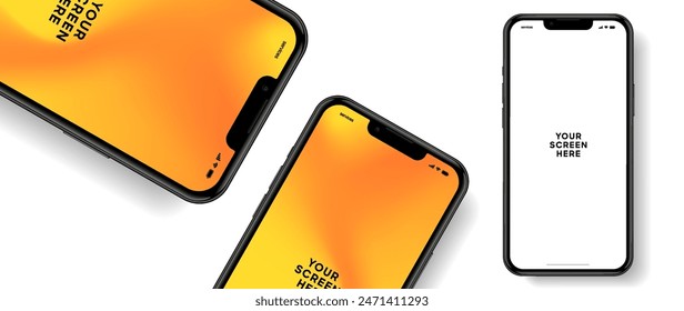 Realistic smartphone mockup. Mobile phone vector with isolated on white background. Device front view. 3D mobile phone with shadow. Realistic, high quality smart phone mockup for ui ux presentation.