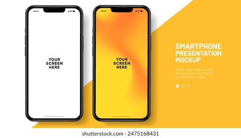 Realistic smartphone mockup. Mobile phone vector with isolated on white background. Device front view. 3D mobile phone with shadow. Realistic, high quality smart phone mockup for ui ux presentation.