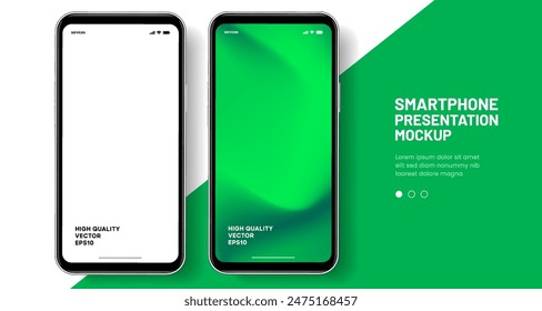 Realistic smartphone mockup. Mobile phone vector with isolated on white background. Device front view. 3D mobile phone with shadow. Realistic, high quality smart phone mockup for ui ux presentation.