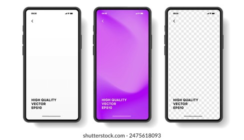 Realistic smartphone mockup. Mobile phone vector with isolated on white background. Device front view. 3D mobile phone with shadow. Realistic, high quality smart phone mockup for ui ux presentation.