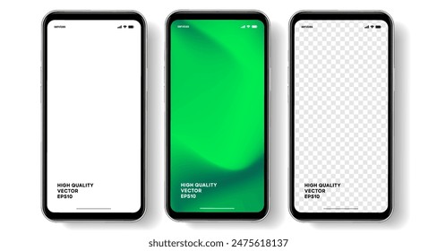 Realistic smartphone mockup. Mobile phone vector with isolated on white background. Device front view. 3D mobile phone with shadow. Realistic, high quality smart phone mockup for ui ux presentation.