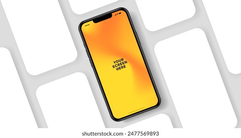 Realistic smartphone mockup. Mobile phone vector with isolated on white background. Device front view. 3D mobile phone with shadow. Realistic, high quality smart phone mockup for ui ux presentation.