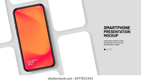 Realistic smartphone mockup. Mobile phone vector with isolated on white background. Device front view. 3D mobile phone with shadow. Realistic, high quality smart phone mockup for ui ux presentation.