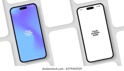 Realistic smartphone mockup. Mobile phone vector with isolated on white background. Device front view. 3D mobile phone with shadow. Realistic, high quality smart phone mockup for ui ux presentation.