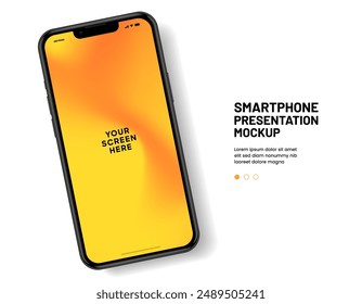 Realistic smartphone mockup. Mobile phone vector with isolated on white background. Device front view. 3D mobile phone with shadow. Realistic, high quality smart phone mockup for ui ux presentation.