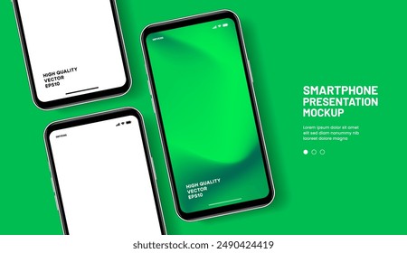 Realistic smartphone mockup. Mobile phone vector with isolated on white background. Device front view. 3D mobile phone with shadow. Realistic, high quality smart phone mockup for ui ux presentation.
