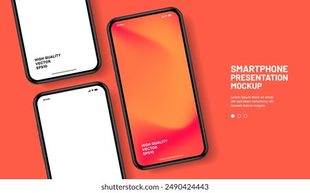 Realistic smartphone mockup. Mobile phone vector with isolated on white background. Device front view. 3D mobile phone with shadow. Realistic, high quality smart phone mockup for ui ux presentation.