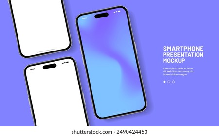 Realistic smartphone mockup. Mobile phone vector with isolated on white background. Device front view. 3D mobile phone with shadow. Realistic, high quality smart phone mockup for ui ux presentation.