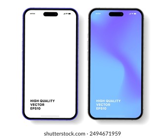 Realistic smartphone mockup. Mobile phone vector with isolated on white background. Device front view. 3D mobile phone with shadow. Realistic, high quality smart phone mockup for ui ux presentation.