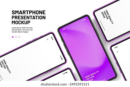 Realistic smartphone mockup. Mobile phone vector with isolated on white background. Device front view. 3D mobile phone with shadow. Realistic, high quality smart phone mockup for ui ux presentation.