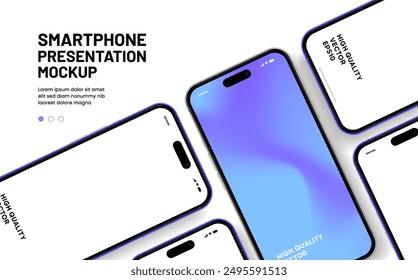 Realistic smartphone mockup. Mobile phone vector with isolated on white background. Device front view. 3D mobile phone with shadow. Realistic, high quality smart phone mockup for ui ux presentation.